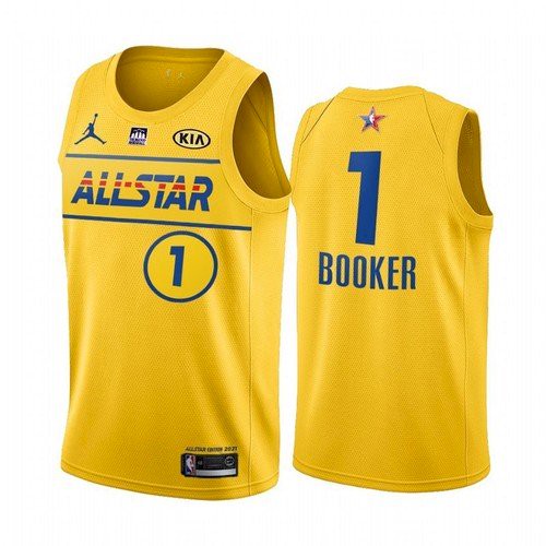 Men's 2021 All-Star Suns #1 Devin Booker Yellow Western Conference Stitched NBA Jersey